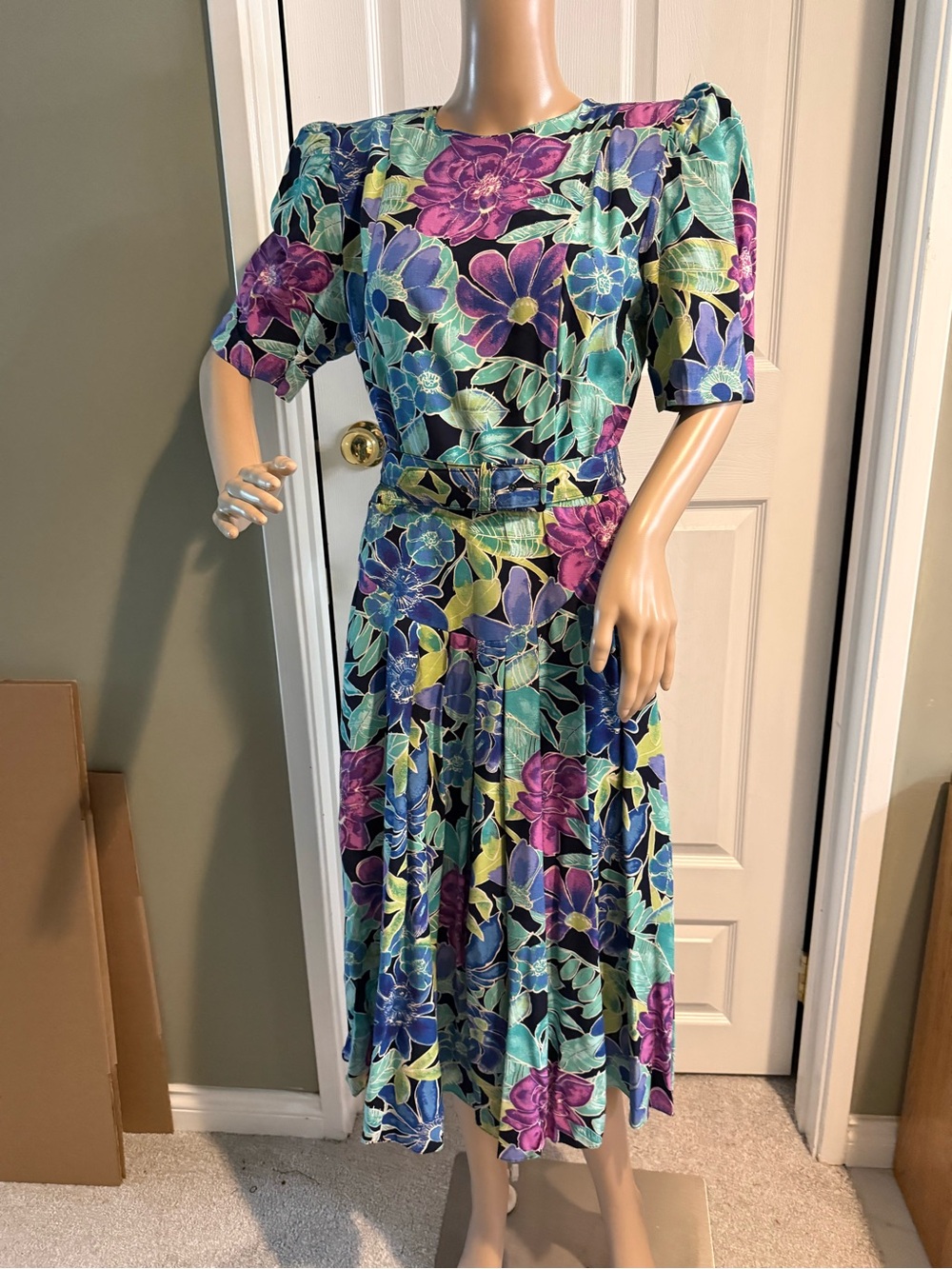 Vintage 80s E.D. Michaels by Melanie Druckers Floral Dress 7/8 Cottagecore